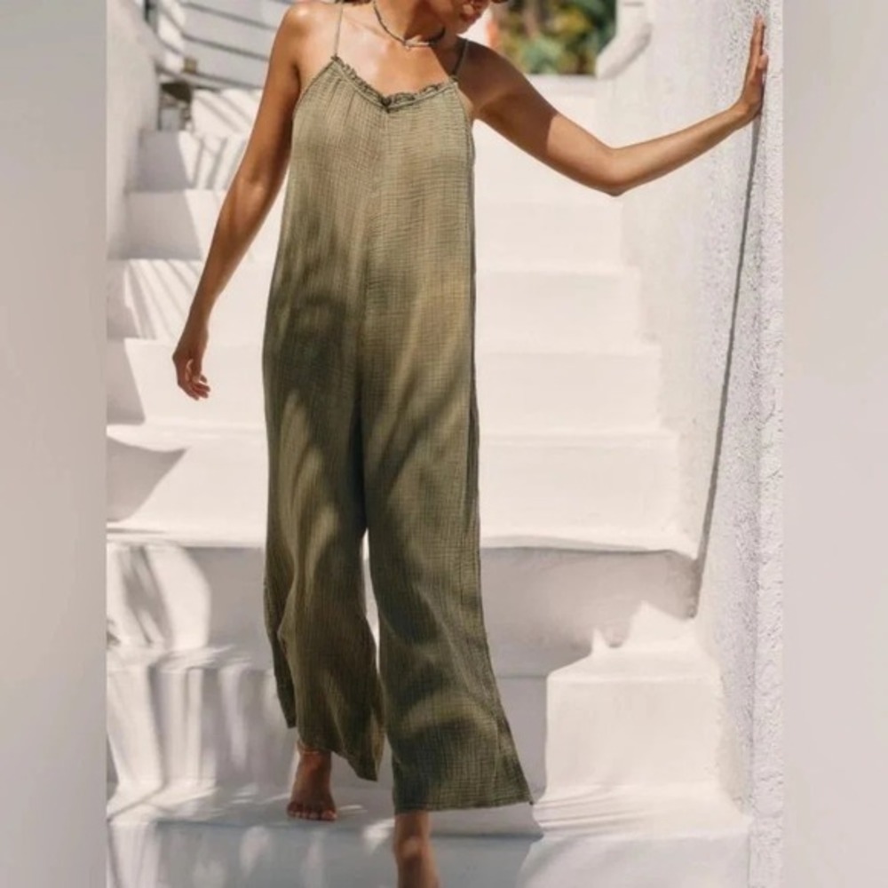 Anthropologie | Malika Gauze Jumpsuit Olive Green Size XSP 100% Cotton